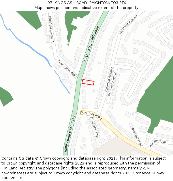 97, KINGS ASH ROAD, PAIGNTON, TQ3 3TX: Location map and indicative extent of plot