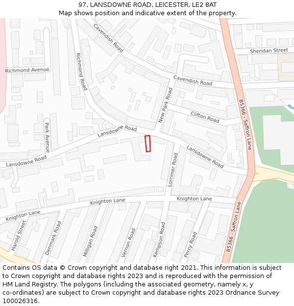 97, LANSDOWNE ROAD, LEICESTER, LE2 8AT: Location map and indicative extent of plot