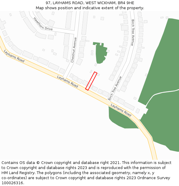 97, LAYHAMS ROAD, WEST WICKHAM, BR4 9HE: Location map and indicative extent of plot