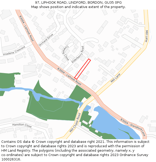 97, LIPHOOK ROAD, LINDFORD, BORDON, GU35 0PG: Location map and indicative extent of plot