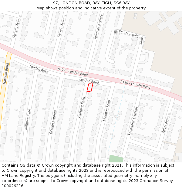97, LONDON ROAD, RAYLEIGH, SS6 9AY: Location map and indicative extent of plot