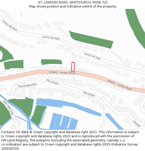 97, LONDON ROAD, WHITCHURCH, RG28 7LX: Location map and indicative extent of plot