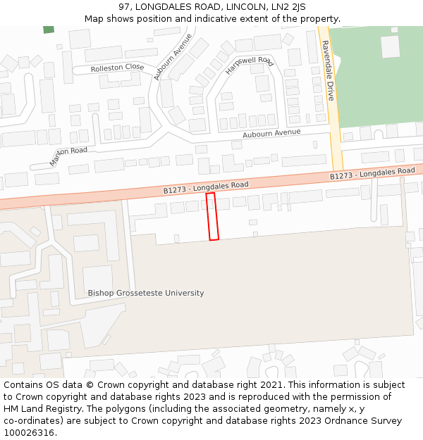 97, LONGDALES ROAD, LINCOLN, LN2 2JS: Location map and indicative extent of plot
