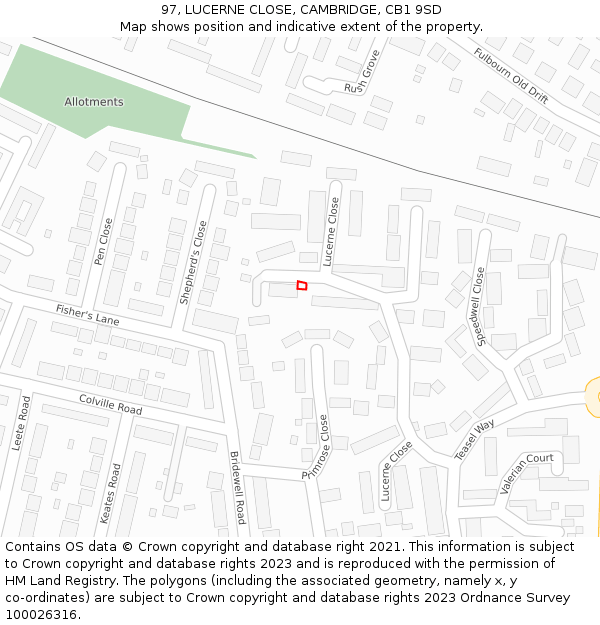 97, LUCERNE CLOSE, CAMBRIDGE, CB1 9SD: Location map and indicative extent of plot