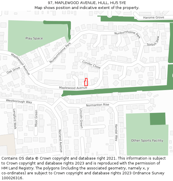 97, MAPLEWOOD AVENUE, HULL, HU5 5YE: Location map and indicative extent of plot