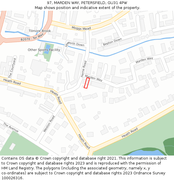 97, MARDEN WAY, PETERSFIELD, GU31 4PW: Location map and indicative extent of plot