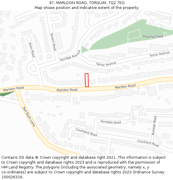 97, MARLDON ROAD, TORQUAY, TQ2 7EG: Location map and indicative extent of plot