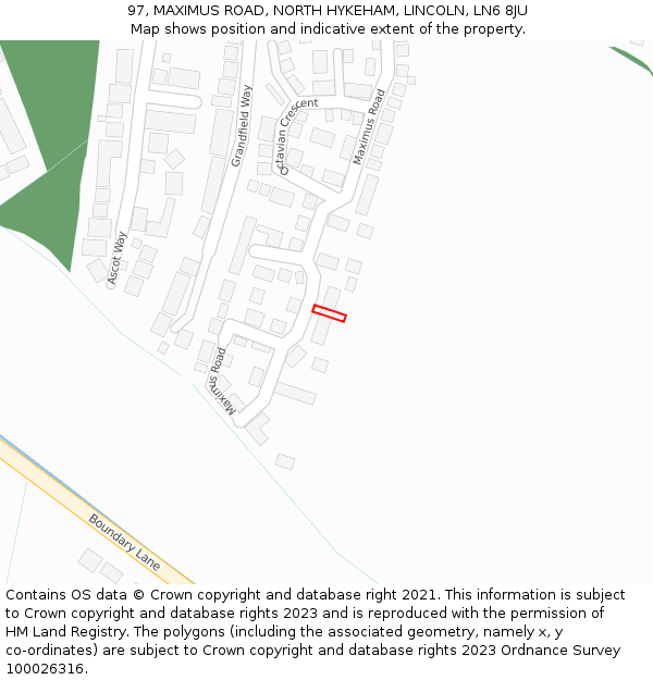 97, MAXIMUS ROAD, NORTH HYKEHAM, LINCOLN, LN6 8JU: Location map and indicative extent of plot