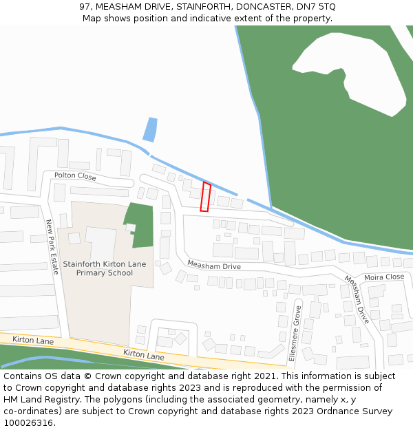97, MEASHAM DRIVE, STAINFORTH, DONCASTER, DN7 5TQ: Location map and indicative extent of plot