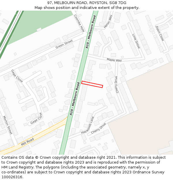 97, MELBOURN ROAD, ROYSTON, SG8 7DG: Location map and indicative extent of plot