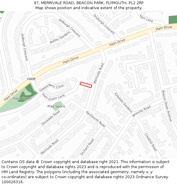 97, MERRIVALE ROAD, BEACON PARK, PLYMOUTH, PL2 2RP: Location map and indicative extent of plot