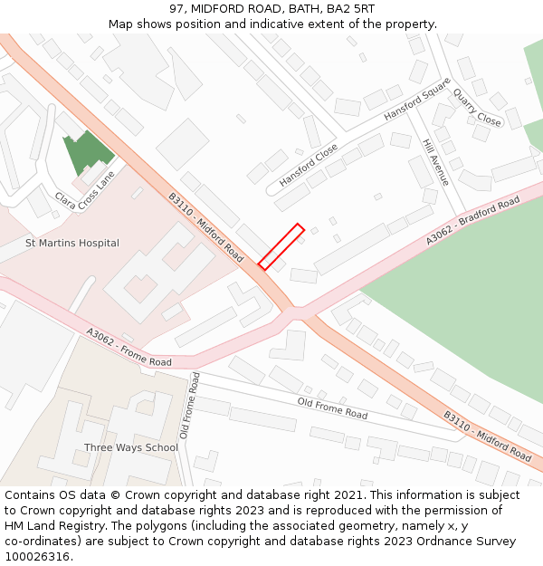 97, MIDFORD ROAD, BATH, BA2 5RT: Location map and indicative extent of plot