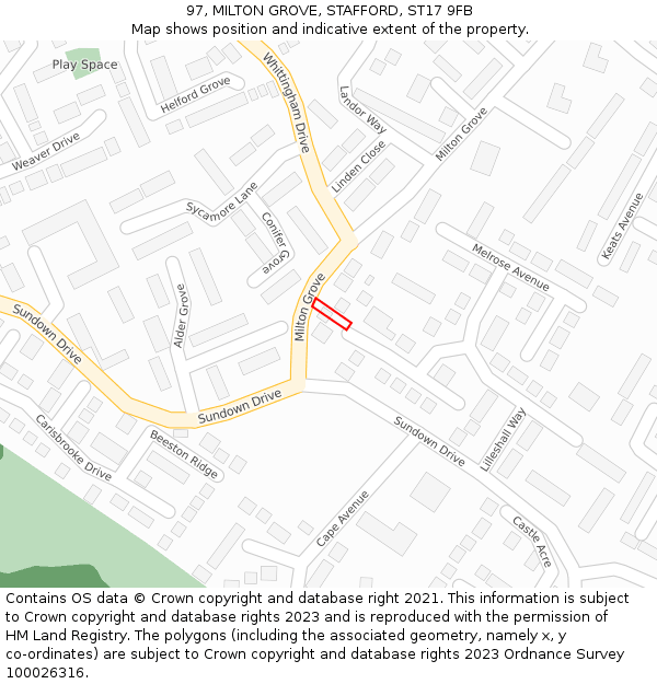 97, MILTON GROVE, STAFFORD, ST17 9FB: Location map and indicative extent of plot
