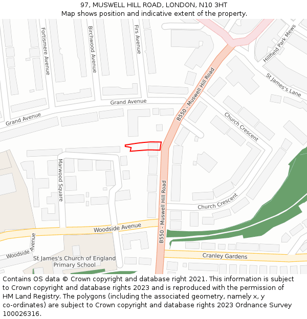 97, MUSWELL HILL ROAD, LONDON, N10 3HT: Location map and indicative extent of plot