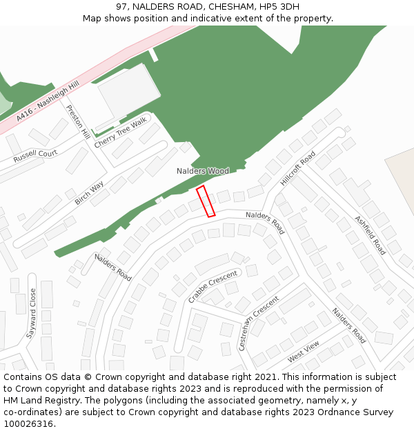 97, NALDERS ROAD, CHESHAM, HP5 3DH: Location map and indicative extent of plot