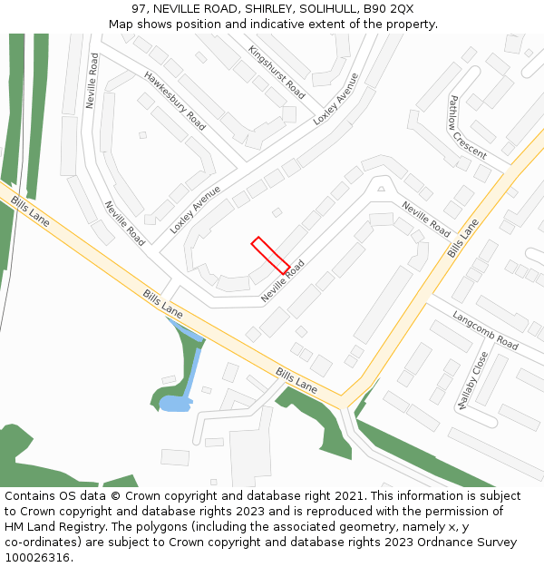 97, NEVILLE ROAD, SHIRLEY, SOLIHULL, B90 2QX: Location map and indicative extent of plot