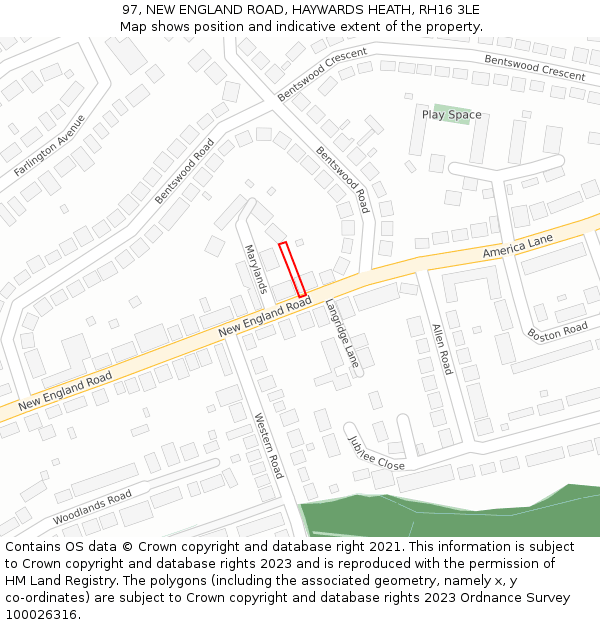 97, NEW ENGLAND ROAD, HAYWARDS HEATH, RH16 3LE: Location map and indicative extent of plot