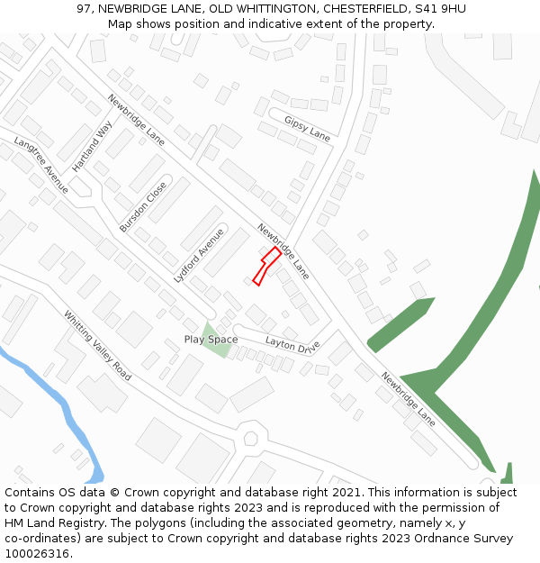 97, NEWBRIDGE LANE, OLD WHITTINGTON, CHESTERFIELD, S41 9HU: Location map and indicative extent of plot