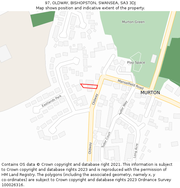 97, OLDWAY, BISHOPSTON, SWANSEA, SA3 3DJ: Location map and indicative extent of plot