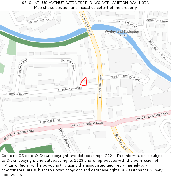 97, OLINTHUS AVENUE, WEDNESFIELD, WOLVERHAMPTON, WV11 3DN: Location map and indicative extent of plot
