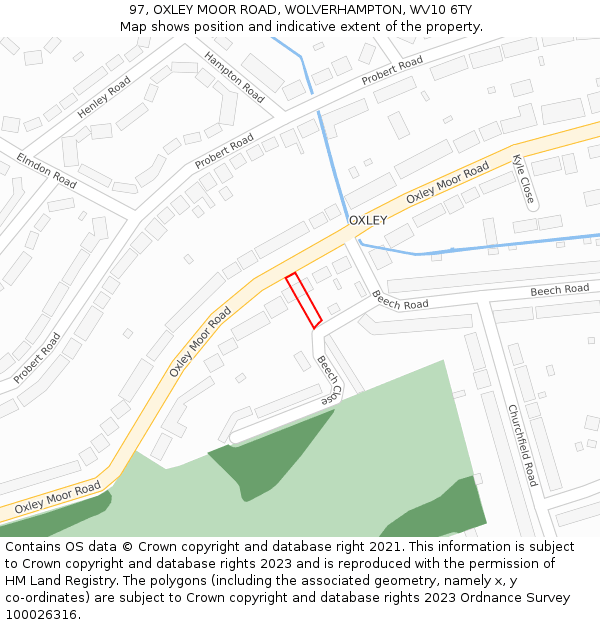 97, OXLEY MOOR ROAD, WOLVERHAMPTON, WV10 6TY: Location map and indicative extent of plot