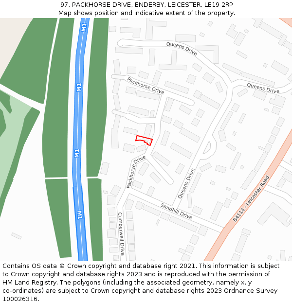 97, PACKHORSE DRIVE, ENDERBY, LEICESTER, LE19 2RP: Location map and indicative extent of plot