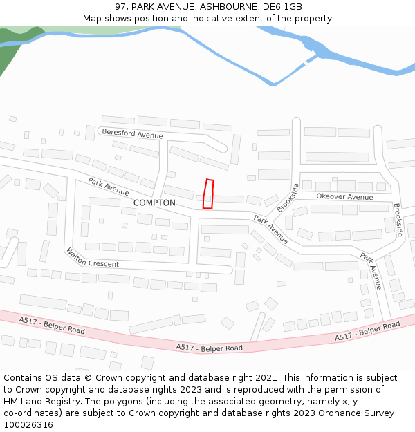 97, PARK AVENUE, ASHBOURNE, DE6 1GB: Location map and indicative extent of plot