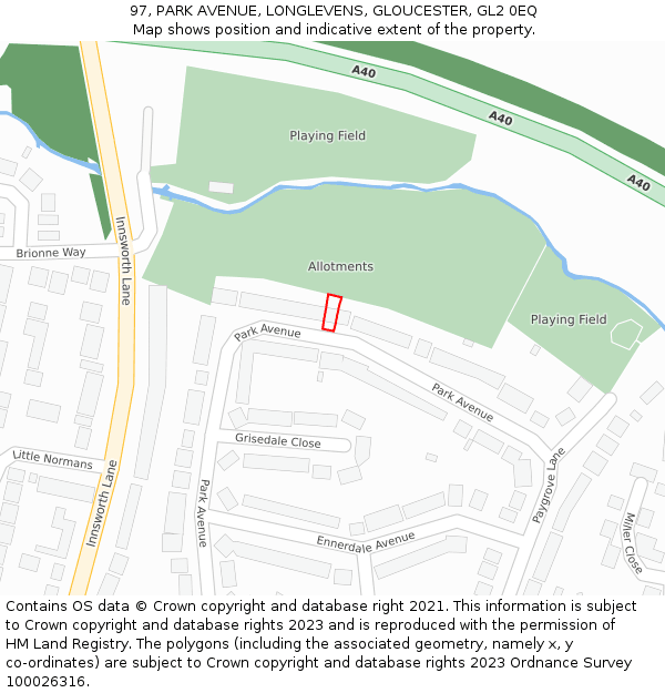 97, PARK AVENUE, LONGLEVENS, GLOUCESTER, GL2 0EQ: Location map and indicative extent of plot