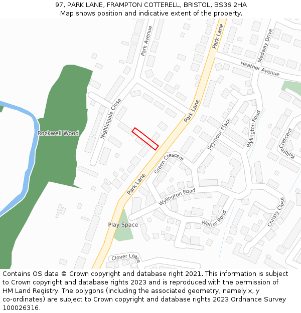 97, PARK LANE, FRAMPTON COTTERELL, BRISTOL, BS36 2HA: Location map and indicative extent of plot
