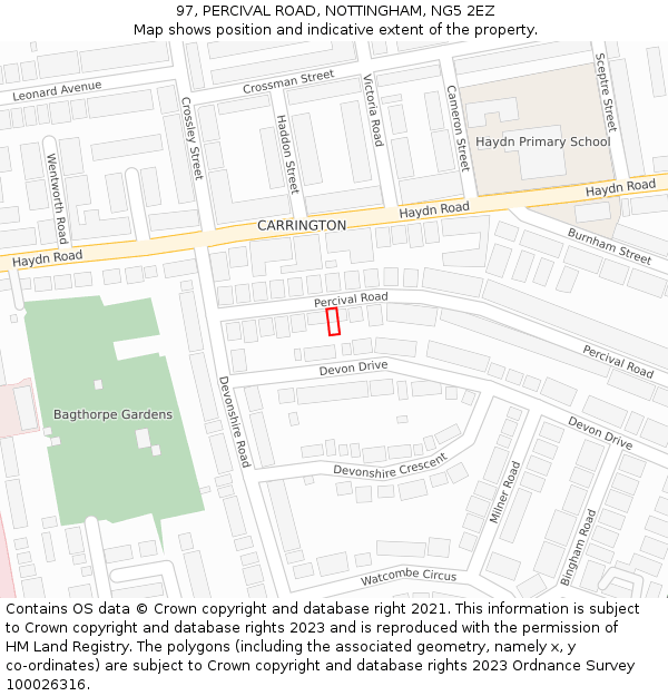 97, PERCIVAL ROAD, NOTTINGHAM, NG5 2EZ: Location map and indicative extent of plot