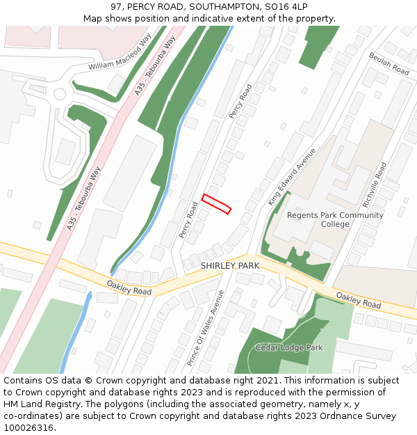 97, PERCY ROAD, SOUTHAMPTON, SO16 4LP: Location map and indicative extent of plot