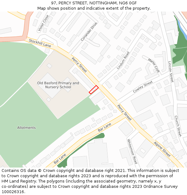 97, PERCY STREET, NOTTINGHAM, NG6 0GF: Location map and indicative extent of plot
