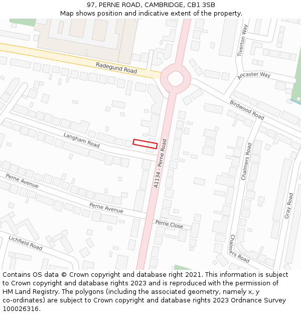 97, PERNE ROAD, CAMBRIDGE, CB1 3SB: Location map and indicative extent of plot
