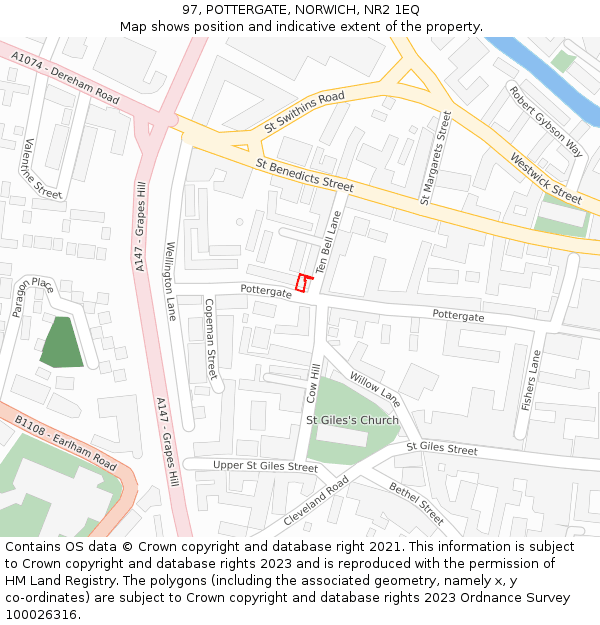 97, POTTERGATE, NORWICH, NR2 1EQ: Location map and indicative extent of plot
