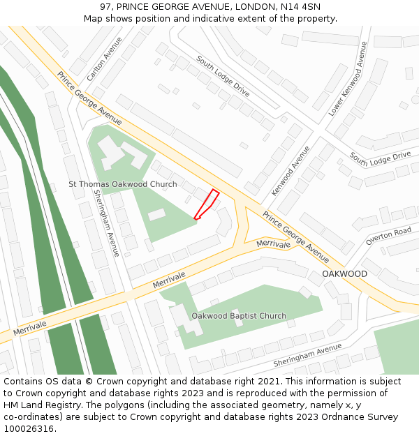 97, PRINCE GEORGE AVENUE, LONDON, N14 4SN: Location map and indicative extent of plot