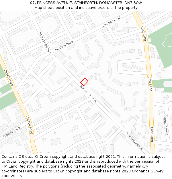 97, PRINCESS AVENUE, STAINFORTH, DONCASTER, DN7 5QW: Location map and indicative extent of plot