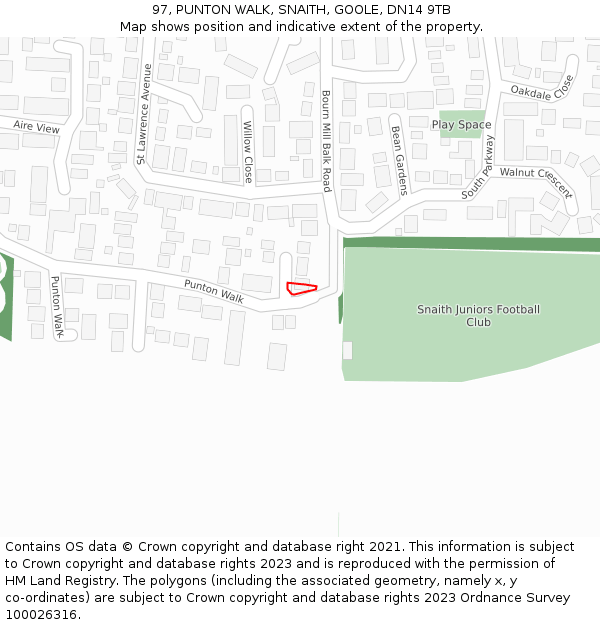 97, PUNTON WALK, SNAITH, GOOLE, DN14 9TB: Location map and indicative extent of plot