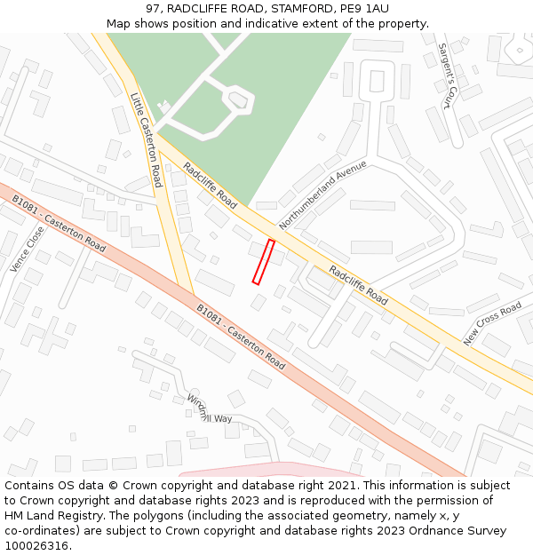 97, RADCLIFFE ROAD, STAMFORD, PE9 1AU: Location map and indicative extent of plot