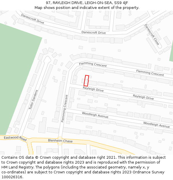 97, RAYLEIGH DRIVE, LEIGH-ON-SEA, SS9 4JF: Location map and indicative extent of plot