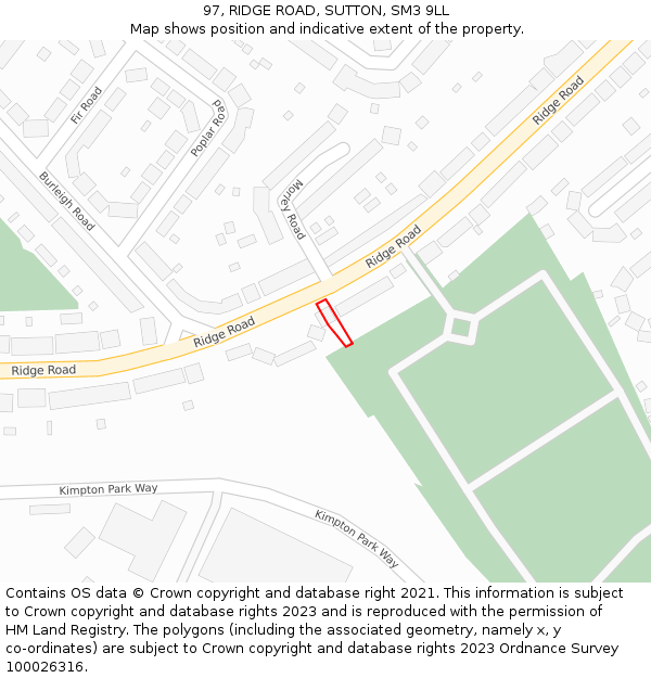 97, RIDGE ROAD, SUTTON, SM3 9LL: Location map and indicative extent of plot