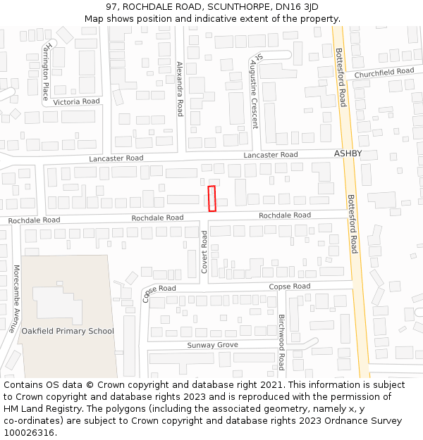 97, ROCHDALE ROAD, SCUNTHORPE, DN16 3JD: Location map and indicative extent of plot