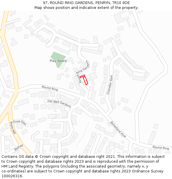 97, ROUND RING GARDENS, PENRYN, TR10 9DE: Location map and indicative extent of plot