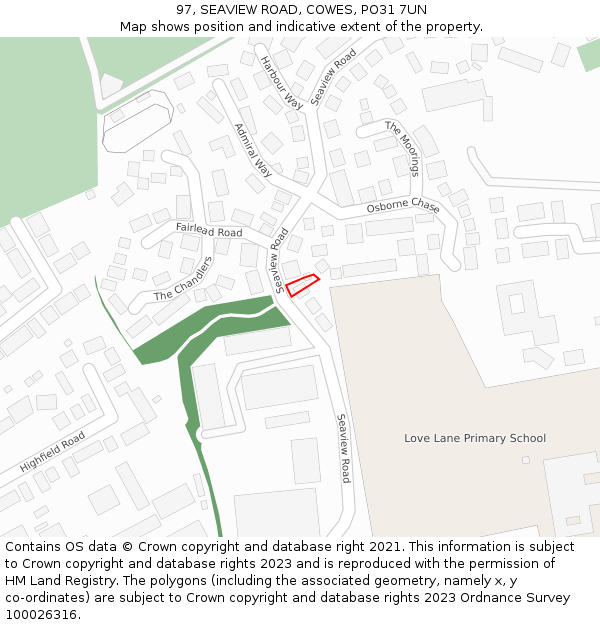 97, SEAVIEW ROAD, COWES, PO31 7UN: Location map and indicative extent of plot