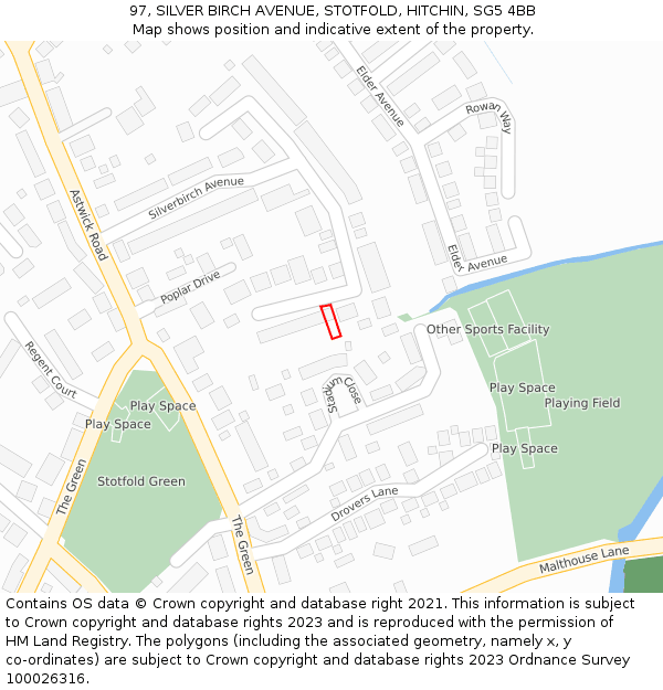 97, SILVER BIRCH AVENUE, STOTFOLD, HITCHIN, SG5 4BB: Location map and indicative extent of plot