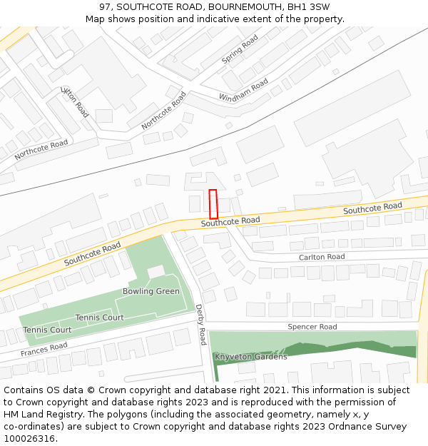 97, SOUTHCOTE ROAD, BOURNEMOUTH, BH1 3SW: Location map and indicative extent of plot