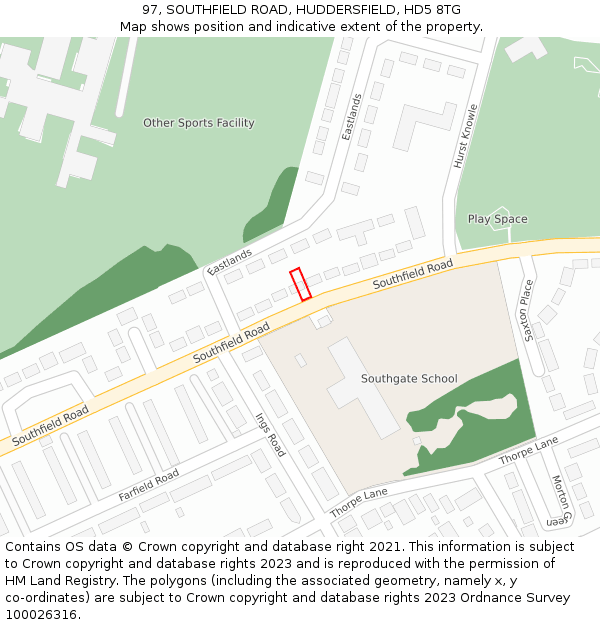 97, SOUTHFIELD ROAD, HUDDERSFIELD, HD5 8TG: Location map and indicative extent of plot