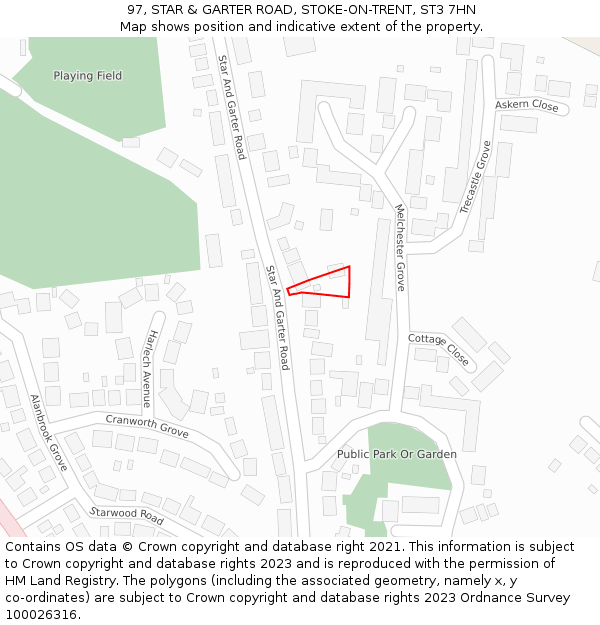 97, STAR & GARTER ROAD, STOKE-ON-TRENT, ST3 7HN: Location map and indicative extent of plot