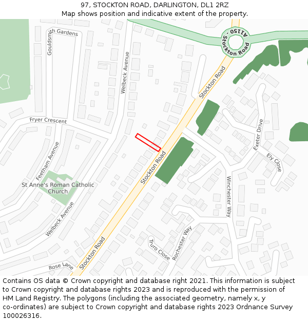 97, STOCKTON ROAD, DARLINGTON, DL1 2RZ: Location map and indicative extent of plot