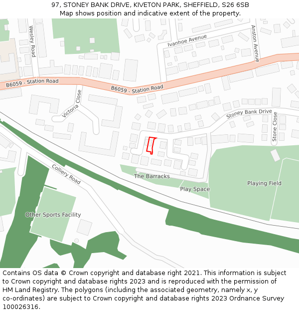 97, STONEY BANK DRIVE, KIVETON PARK, SHEFFIELD, S26 6SB: Location map and indicative extent of plot