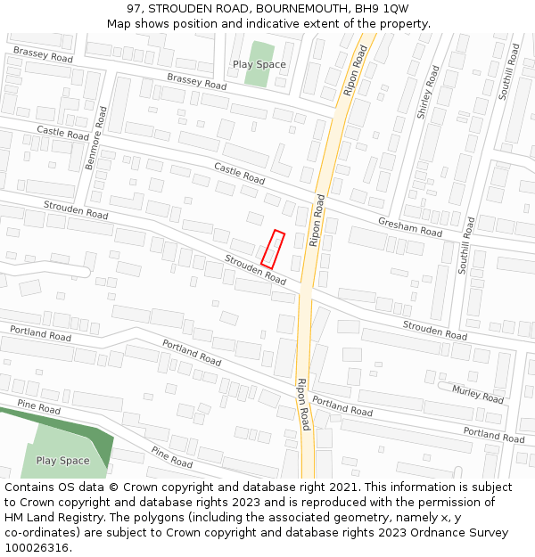 97, STROUDEN ROAD, BOURNEMOUTH, BH9 1QW: Location map and indicative extent of plot